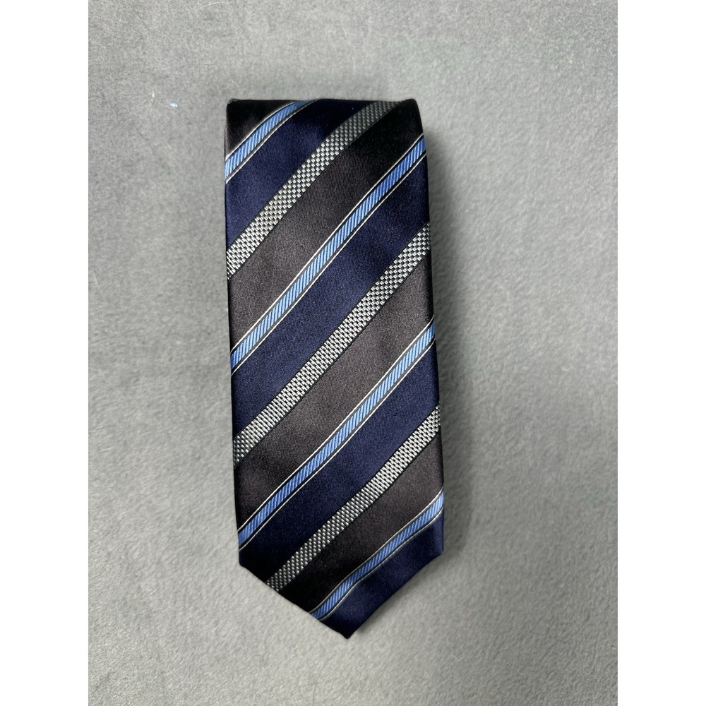 Canali 1934 Men's 100% Silk Tie Navy Blue Gray Stripe Italy 60" x 3.5"